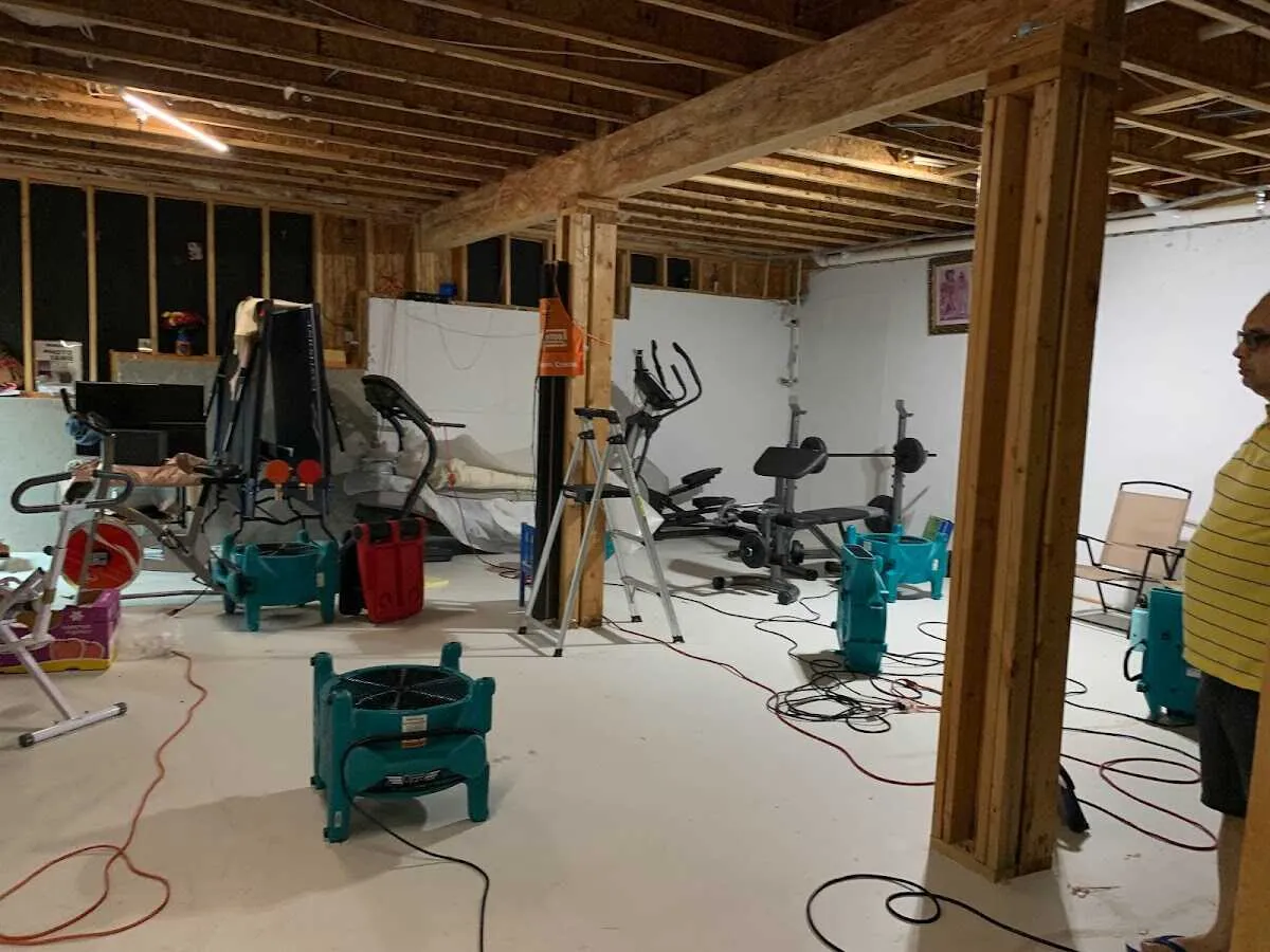 Basement drying equipment setup for Contents Cleaning & Restoration in South Fayette